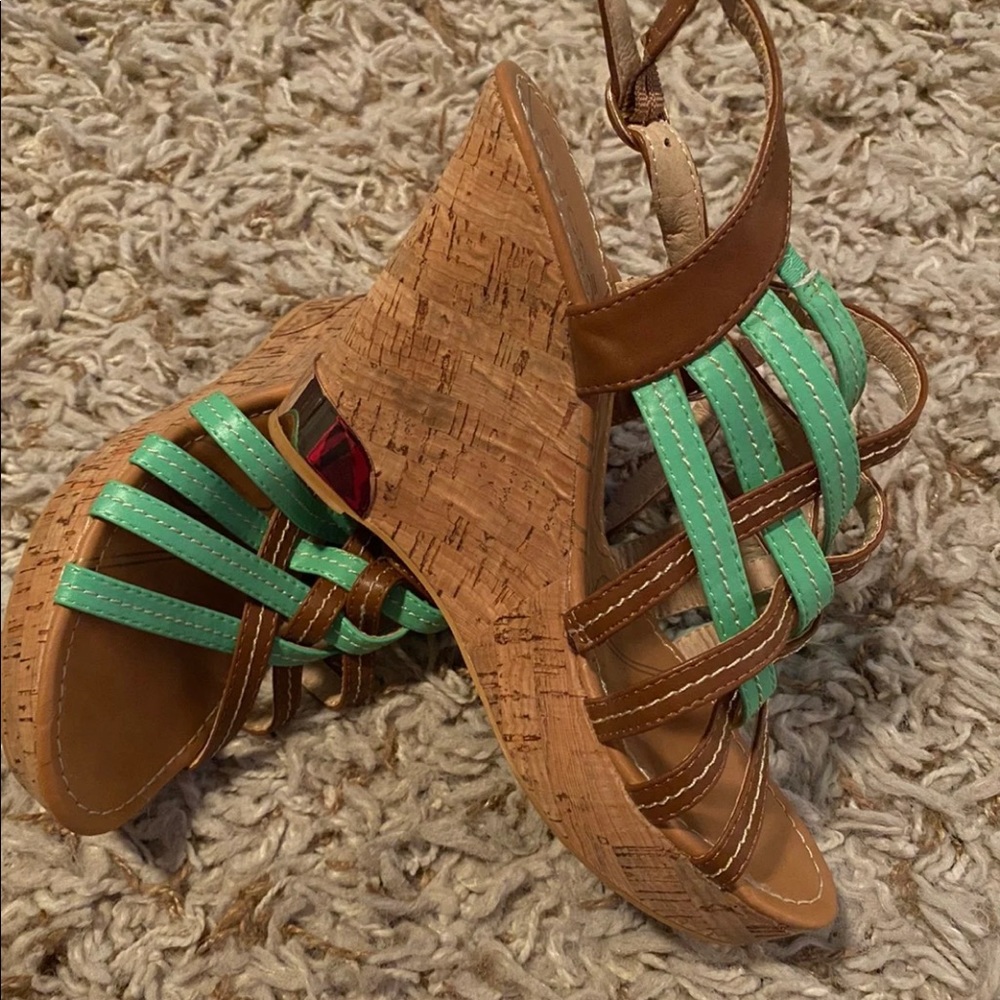 Bucco mint green strappy cork sandals Sergia 6.5 - Picture 2 of 3